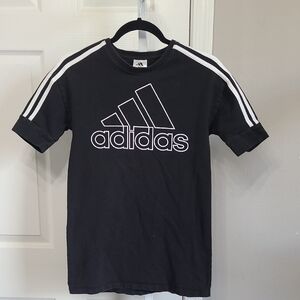Adidas Kids Black Tee White Stripes Short Sleeves M 10-12 Boys 100%‎ Cotton